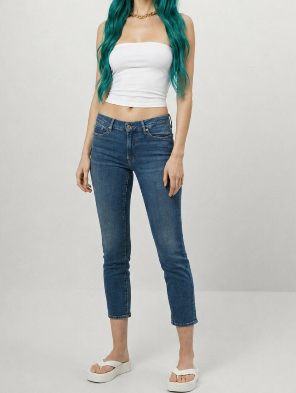 7 For All Mankind Women's Roxanne Ankle Slim Fit Mid-Rise Cropped Blue Jeans 27